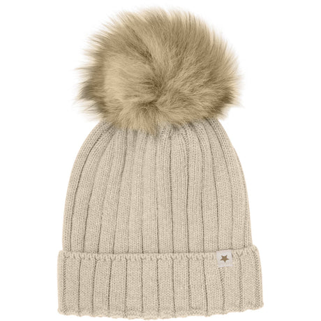 Huttelihut Sand Melange Lue Strikk Alpaca Pompom