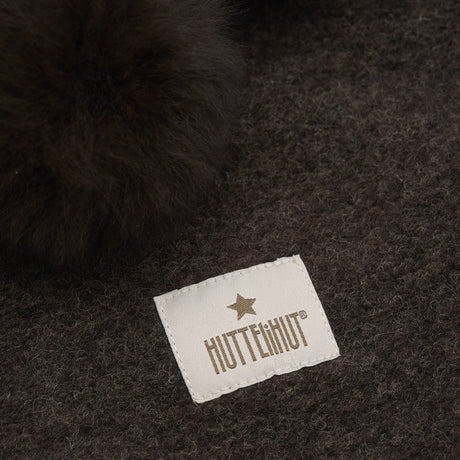 Huttelihut Dark Brown Melange Elefantlue Ull Alpaca Pompoms