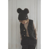 Huttelihut Dark Brown Melange Lue Strikk Alpaca Pompoms