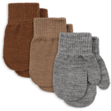 Konges Sløjd Grey Melange/Beige/Brown 3 Pakke Filla Votter