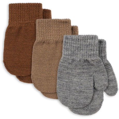 Konges Sløjd Grey Melange/Beige/Brown 3 Pakke Filla Votter