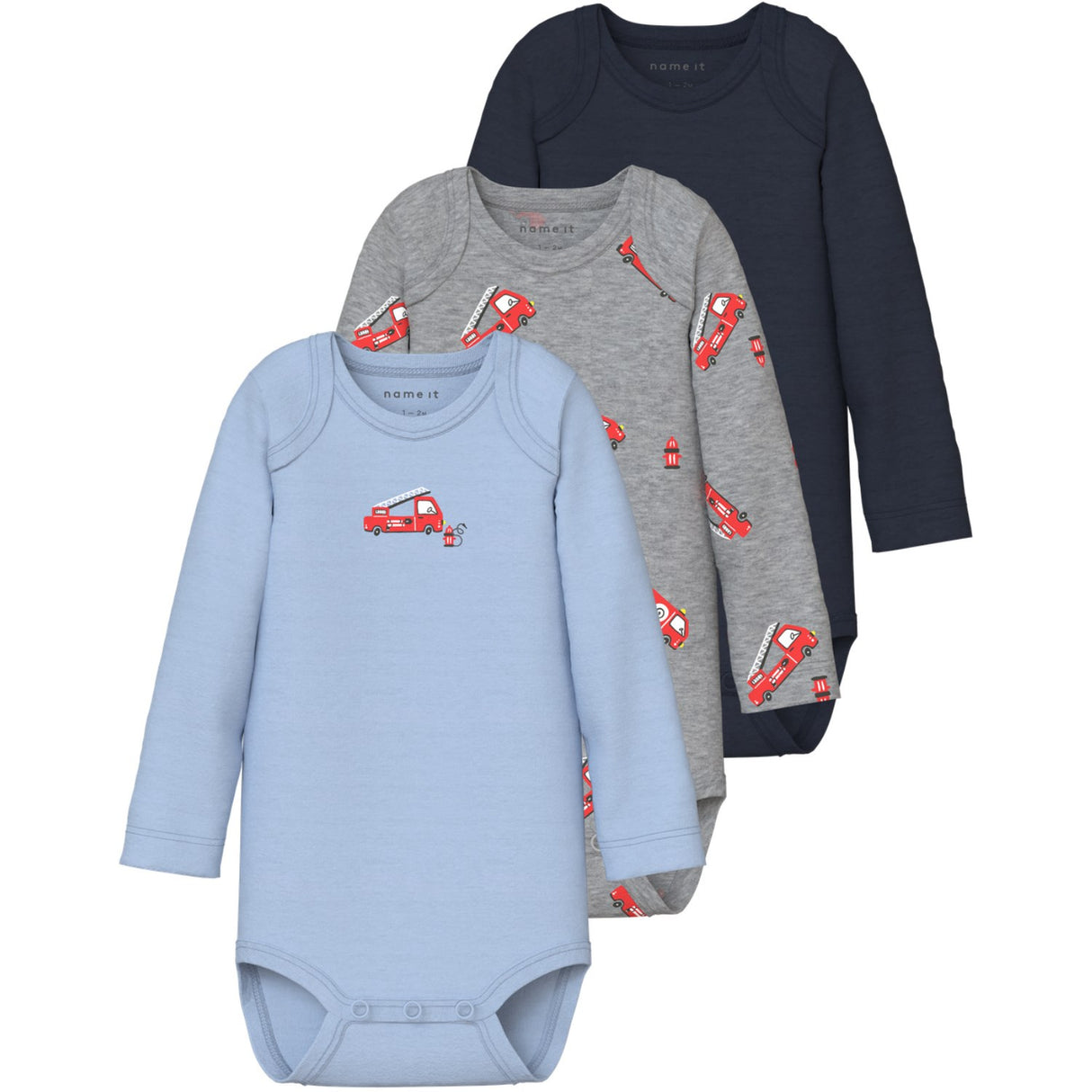 Name It Grey Melange Nbmbody 3P Ls Firetruck Noos
