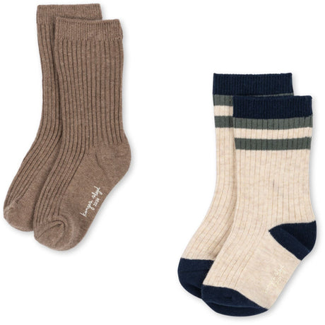 Konges Sløjd Navy Stripe 2 Pakke Rib Strømper