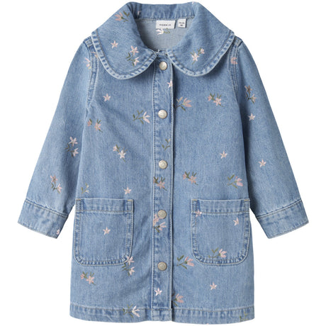 Name It Light Blue Denim Flower Emb Nmfpiper Ls Dnm Kjole 3614-Za