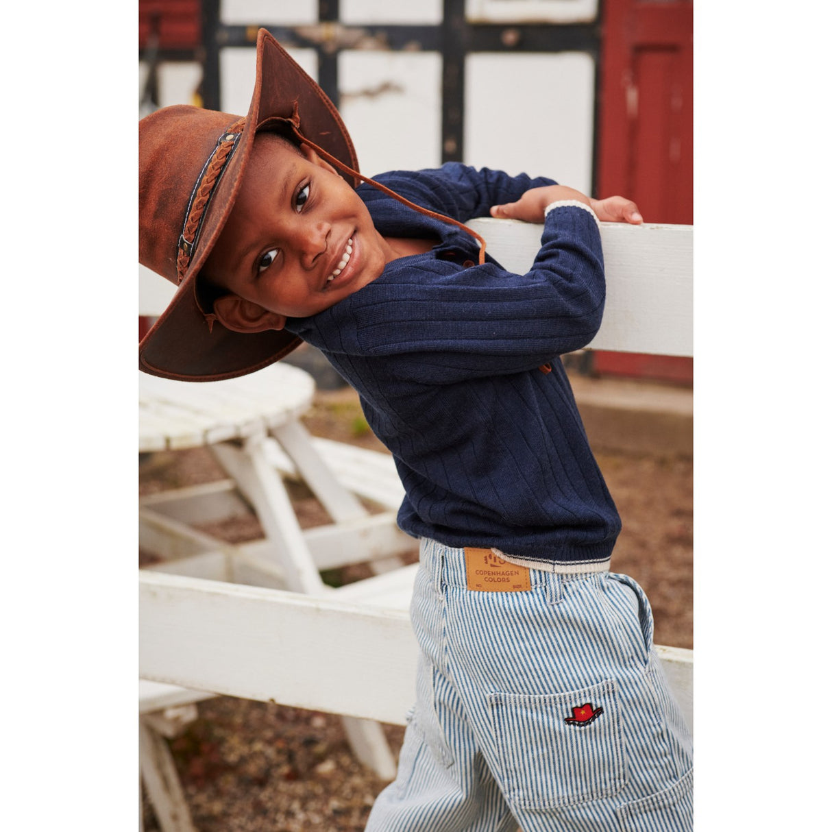 COPENHAGEN COLORS Denim Blue Stripe Y/D Stripe Twill Cargo Bukser W. Adj. Waist