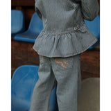 COPENHAGEN COLORS Denim Blue Stripe Y/D Twill Pant W. Wide Leg Og Embroidery