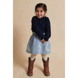 COPENHAGEN COLORS Denim Blue Stripe Y/D Twill Skjørt W. Embroirdey