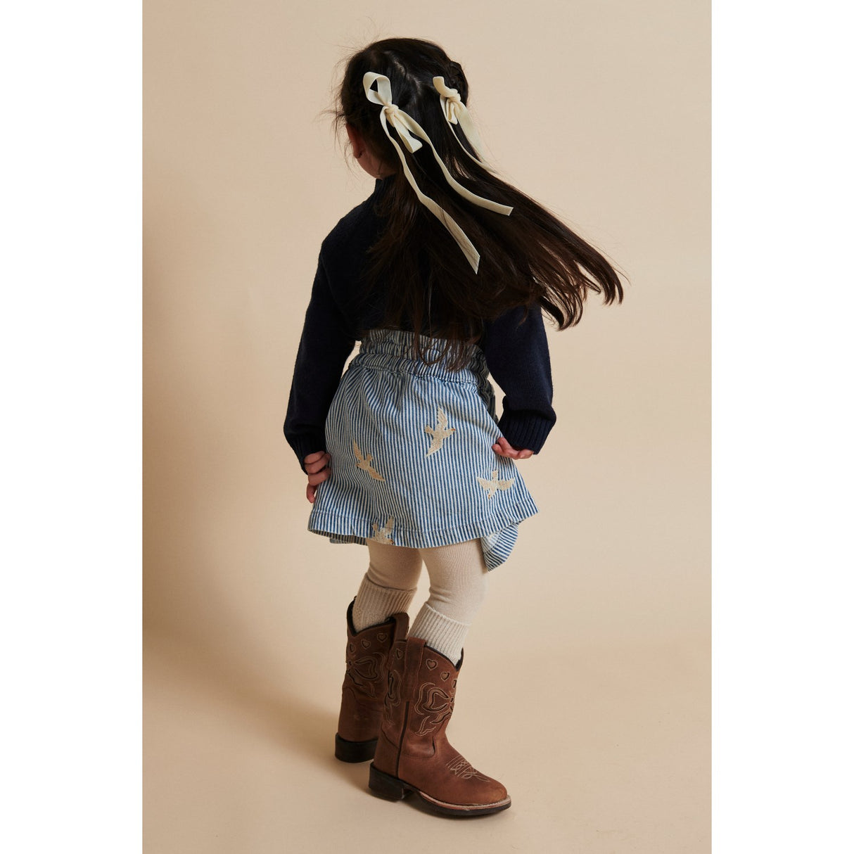 COPENHAGEN COLORS Denim Blue Stripe Y/D Twill Skjørt W. Embroirdey