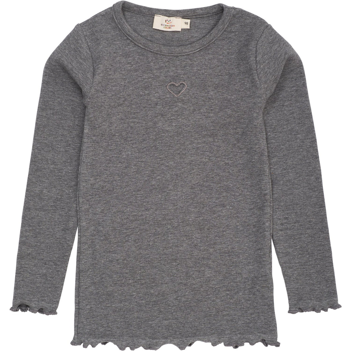 COPENHAGEN COLORS Grey Mel Modal Rib Ls Tee W. Heart Hole Pattern