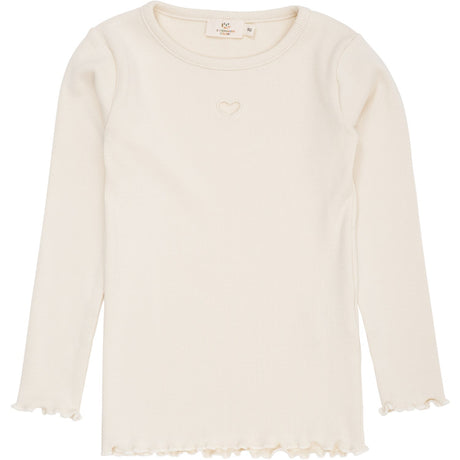 COPENHAGEN COLORS Cream Modal Rib Ls Tee W. Heart Hole Pattern
