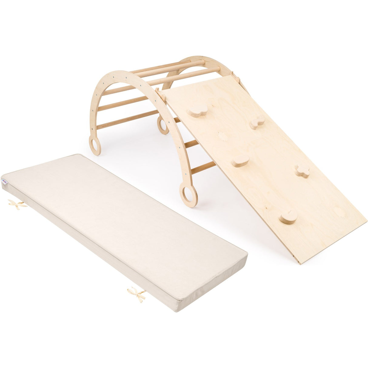 Woobiboo Natural Montessori Rocker Med Beige Madras Og Slide-Climber XL