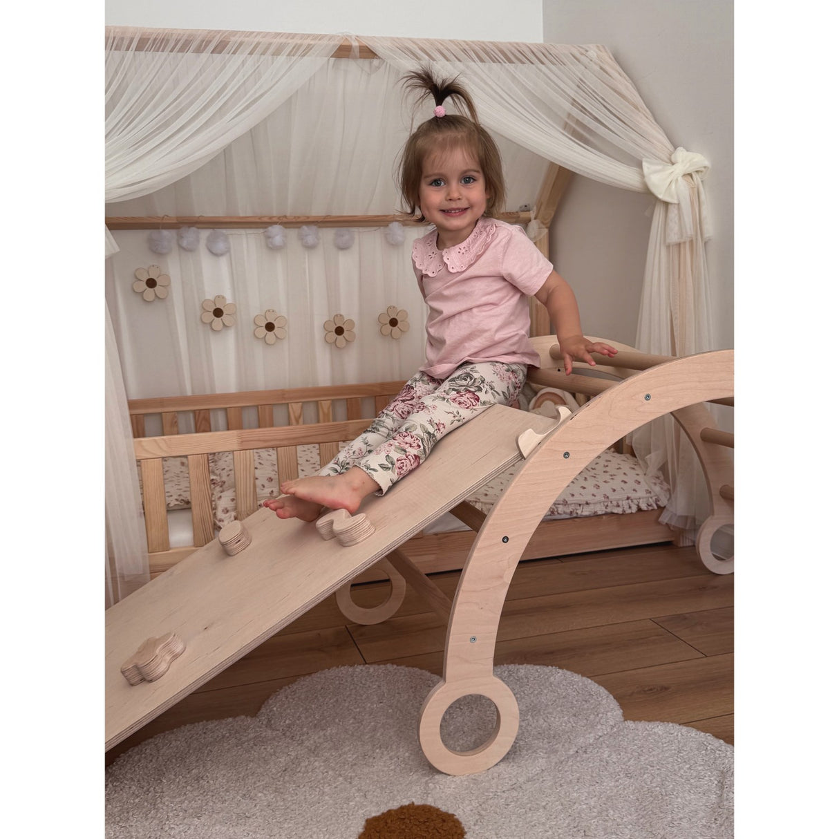 Woobiboo Natural Montessori Rocker Med Beige Madras Og Slide-Climber L
