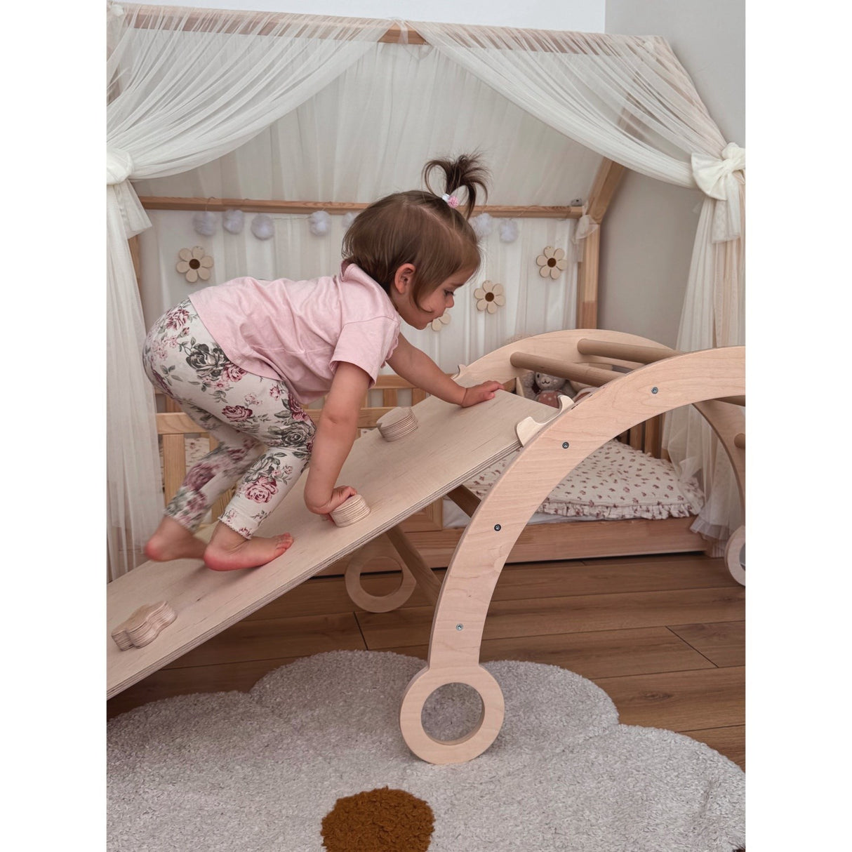 Woobiboo Natural Montessori Rocker Med Beige Madras Og Slide-Climber L
