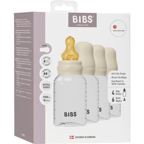 Bibs Ivory Baby Flaske Round Latex 4-Pakke