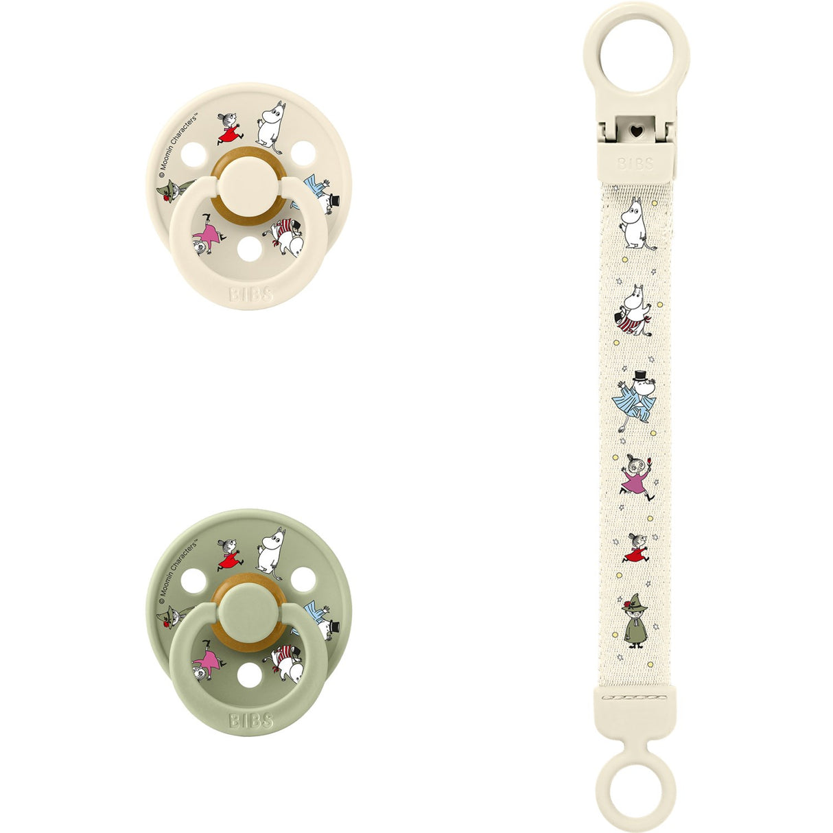 Bibs X Moomin Ivory/sage Colour Smokk & Loop Clip Gift Sett Latex
