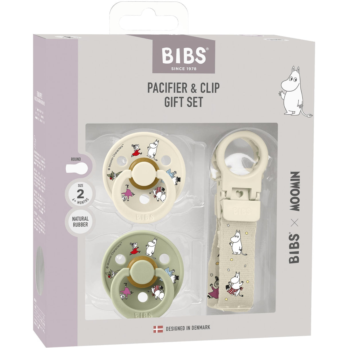 Bibs X Moomin Ivory/sage Colour Smokk & Loop Clip Gift Sett Latex