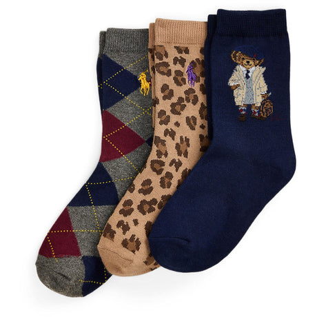 Polo Ralph Lauren Navy/Grey Heather/Tan Girl Crew Strømpe 3-Pakning