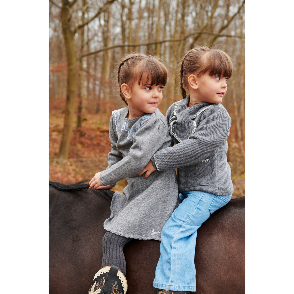 COPENHAGEN COLORS Dk Grey/Blue Comb. Cashmere Bluse W. Halsbånd Deco