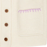 COPENHAGEN COLORS Cream/Lavender Comb Lambswool Cardigan W. Halsbånd
