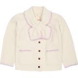 COPENHAGEN COLORS Cream/Lavender Comb Lambswool Cardigan W. Halsbånd
