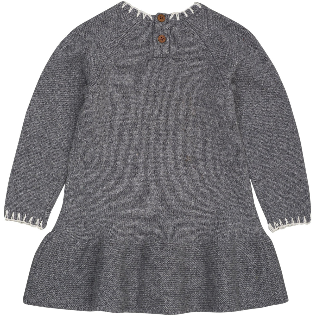 COPENHAGEN COLORS Dk Grey/Cream Comb. Lambswool Kjole W. Bue