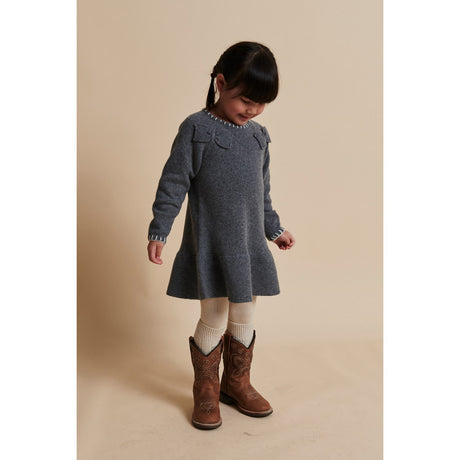 COPENHAGEN COLORS Dk Grey/Cream Comb. Lambswool Kjole W. Bue