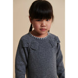 COPENHAGEN COLORS Dk Grey/Cream Comb. Lambswool Kjole W. Bue