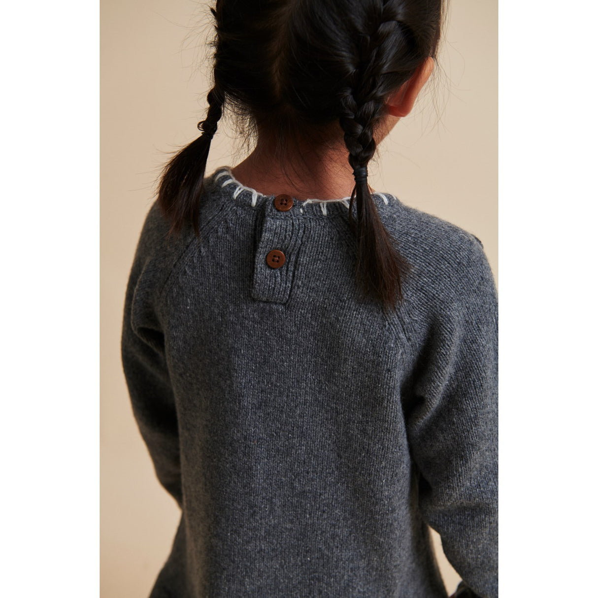 COPENHAGEN COLORS Dk Grey/Cream Comb. Lambswool Kjole W. Bue