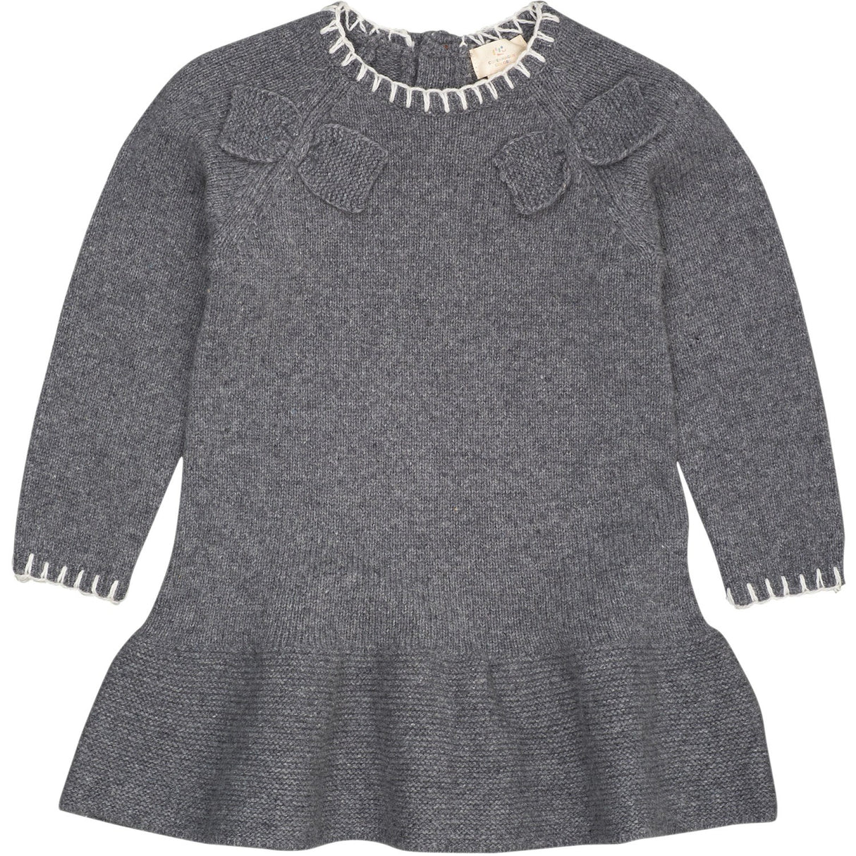 COPENHAGEN COLORS Dk Grey/Cream Comb. Lambswool Kjole W. Bue