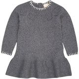 COPENHAGEN COLORS Dk Grey/Cream Comb. Lambswool Kjole W. Bue