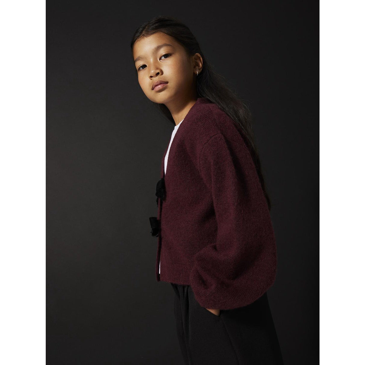 Name It Burgundy Black Bow Nkfrina Ls Strikk Card