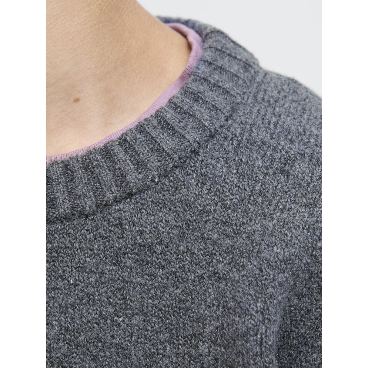 Jack & Jones Junior Dark Grey Melange Jornorrebro Strikk Crew Neck Ln Jnr