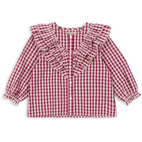 Konges Sløjd Sangria/Butter Check Kim Frill Bluse GOTS