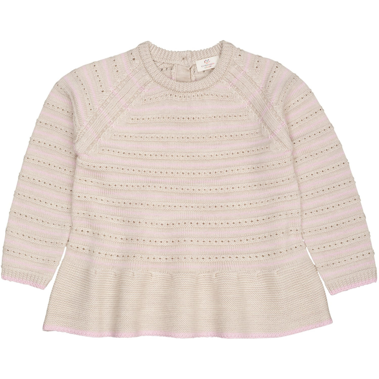COPENHAGEN COLORS Pale Cream Mel./Bubblegum Comb Merino Hole Pattern Bluse W. Frill