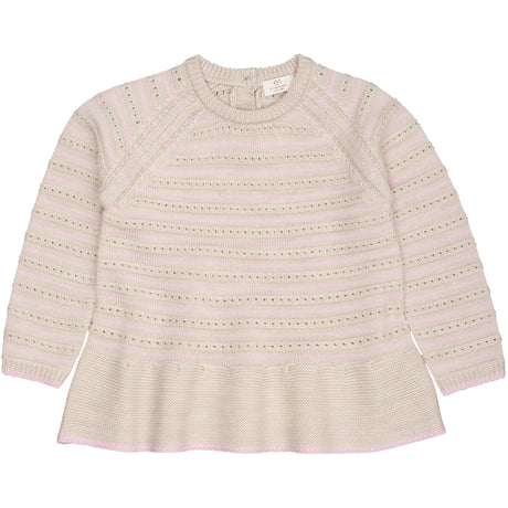 COPENHAGEN COLORS Pale Cream Mel./Bubblegum Comb Merino Hole Pattern Bluse W. Frill