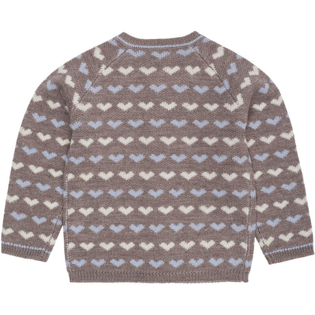 COPENHAGEN COLORS Naturalmel./Dusty Blue Comb Merino Heart Cardigan