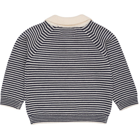 COPENHAGEN COLORS Cream/Navy Stripe Merino Striped Bluse W. Halsbånd