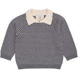 COPENHAGEN COLORS Cream/Navy Stripe Merino Striped Bluse W. Halsbånd