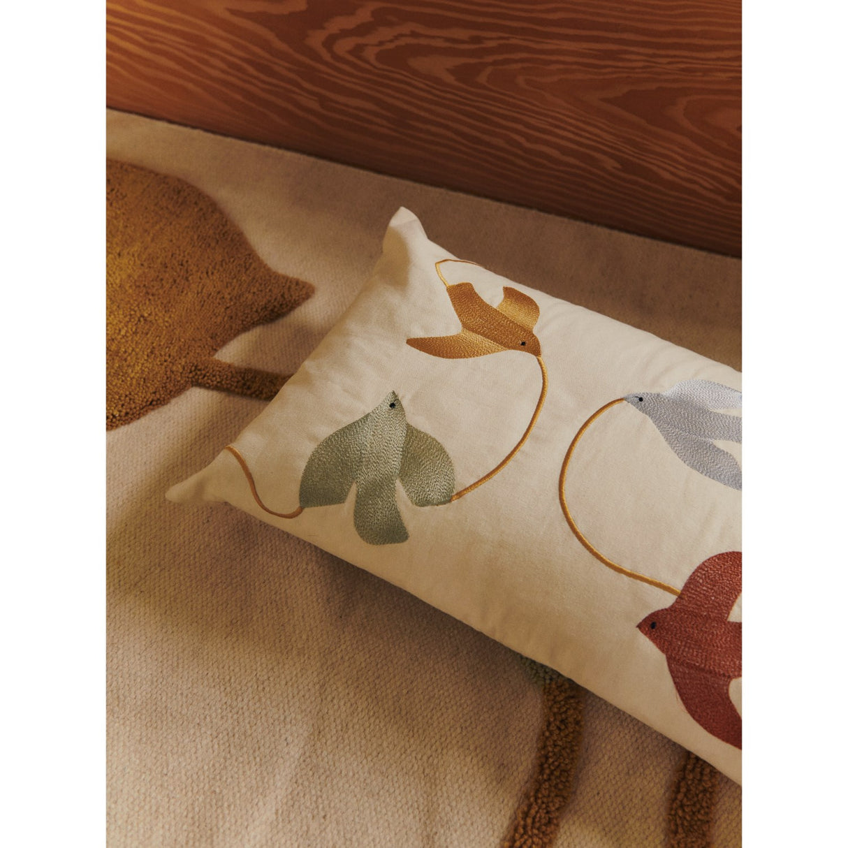 Ferm Living Multi Swif Bird Embroidered Cushion Rectangular