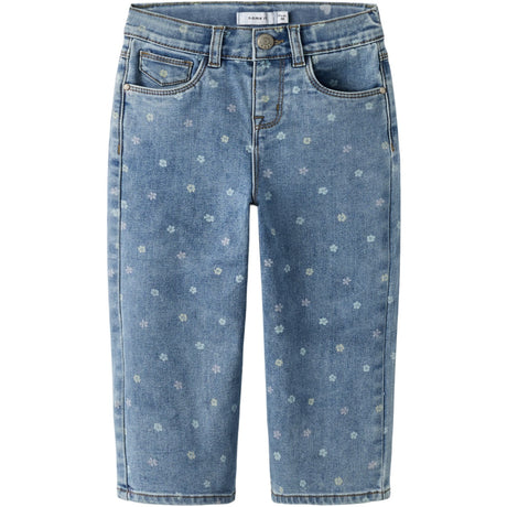 Name It Medium Blue Denim Flower Nmfbella Mom Shaped Jeans 3555-On Noos