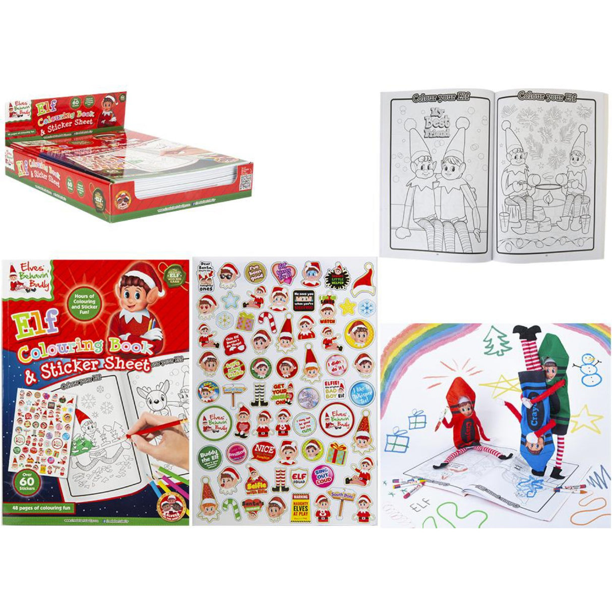 Elves Behavin' Badley XL Elf Colouring Bok 48 Pages With Klistremerke Ark CDU