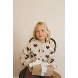 Wheat Offwhite Melange Jacquard Cardigan Hearts