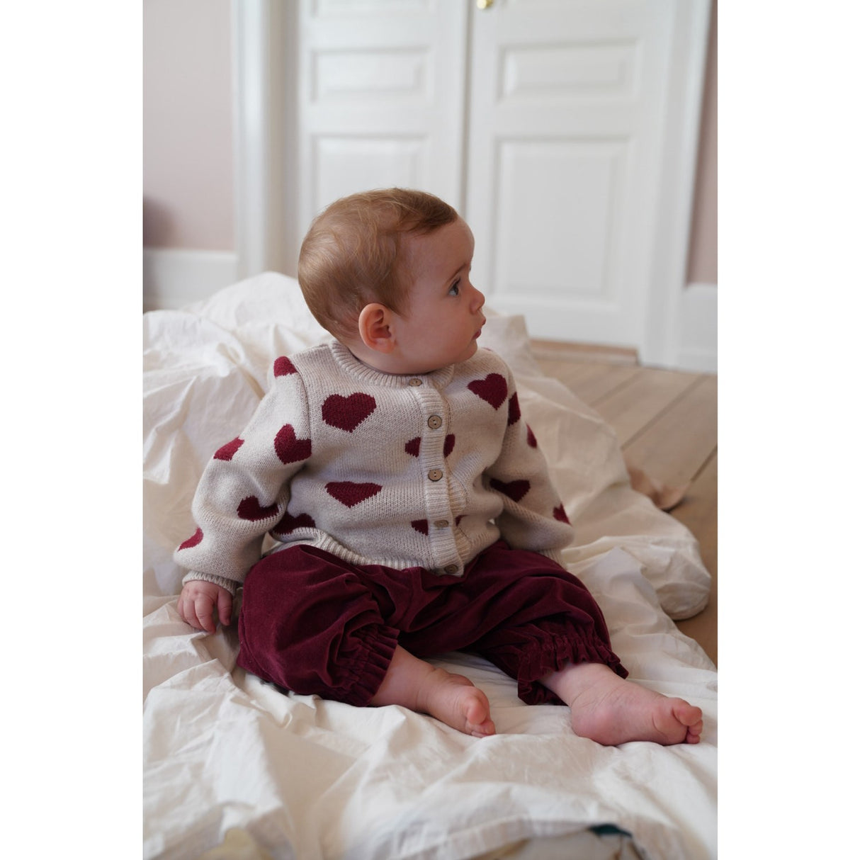 Wheat Offwhite Melange Jacquard Cardigan Hearts