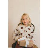 Wheat Offwhite Melange Jacquard Cardigan Hearts