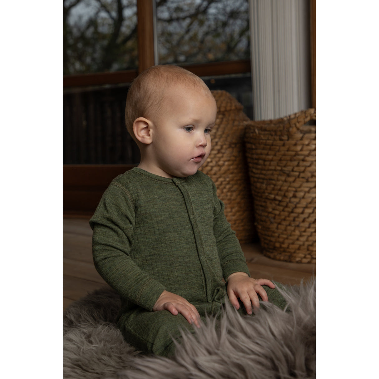 Joha Dark Olive Natt Drakt 2-i-1 Fødder