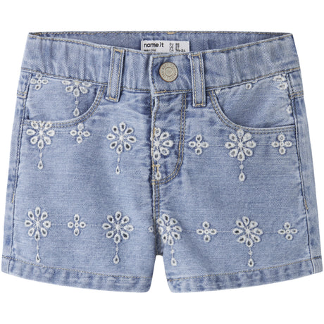 Name It Light Blue Denim Anglaise Nmfrose Mom Dnm Anglai Shorts 1026-Ov H