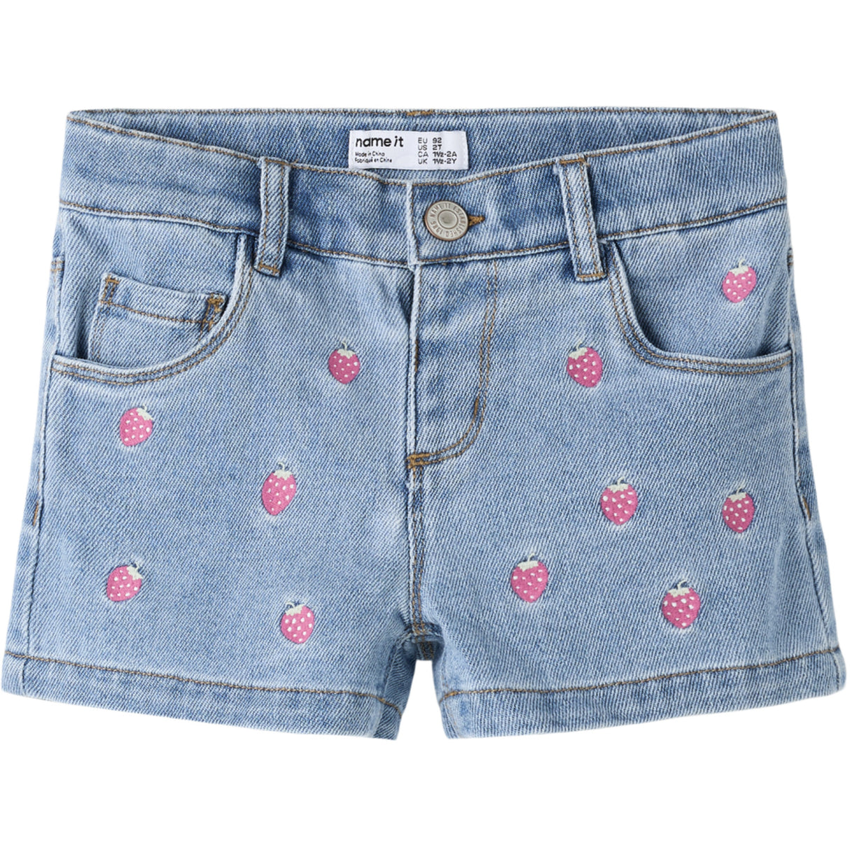 Name It Light Blue Denim Strawberry Nmfrose Reg Emb Shorts 6202-Iz