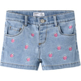 Name It Light Blue Denim Strawberry Nmfrose Reg Emb Shorts 6202-Iz