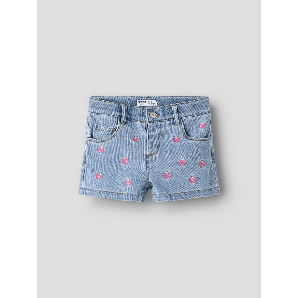Name It Light Blue Denim Strawberry Nmfrose Reg Emb Shorts 6202-Iz