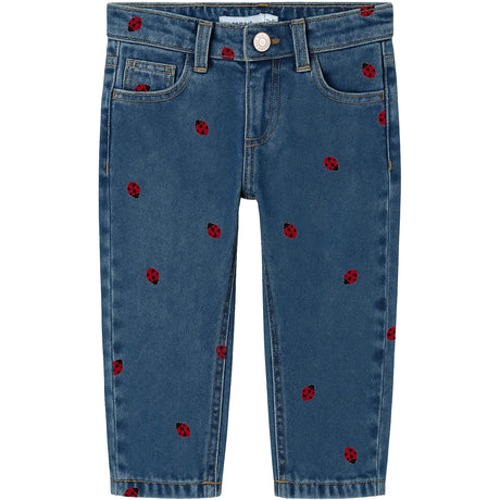 Name It Medium Blue Denim Lady Bug Nmfbella Mom Emb Jeans 3285-Za